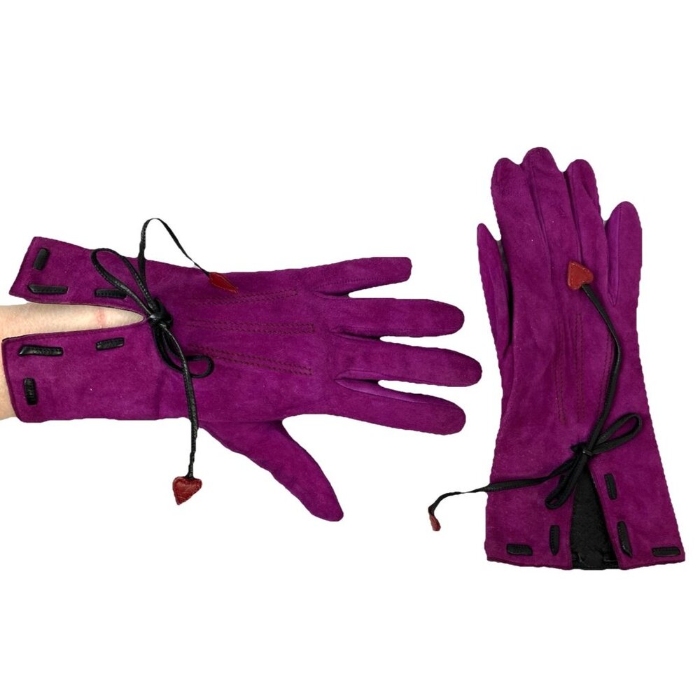 Vintage Moschino Purple Suede M Hearts Gloves Cuff Uncuff